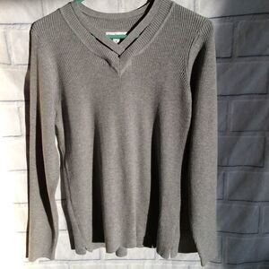 Kim Rogers Womens Gray V-Neck Sweater Size XL